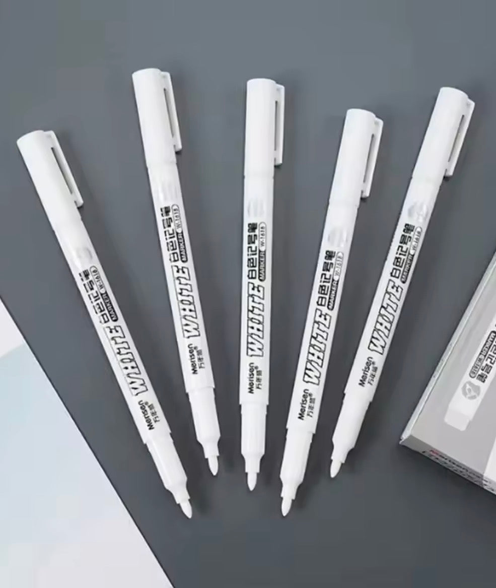 White 1mm Waterproof Metal        Marker Leather	⁨ Permanent Paint Pen