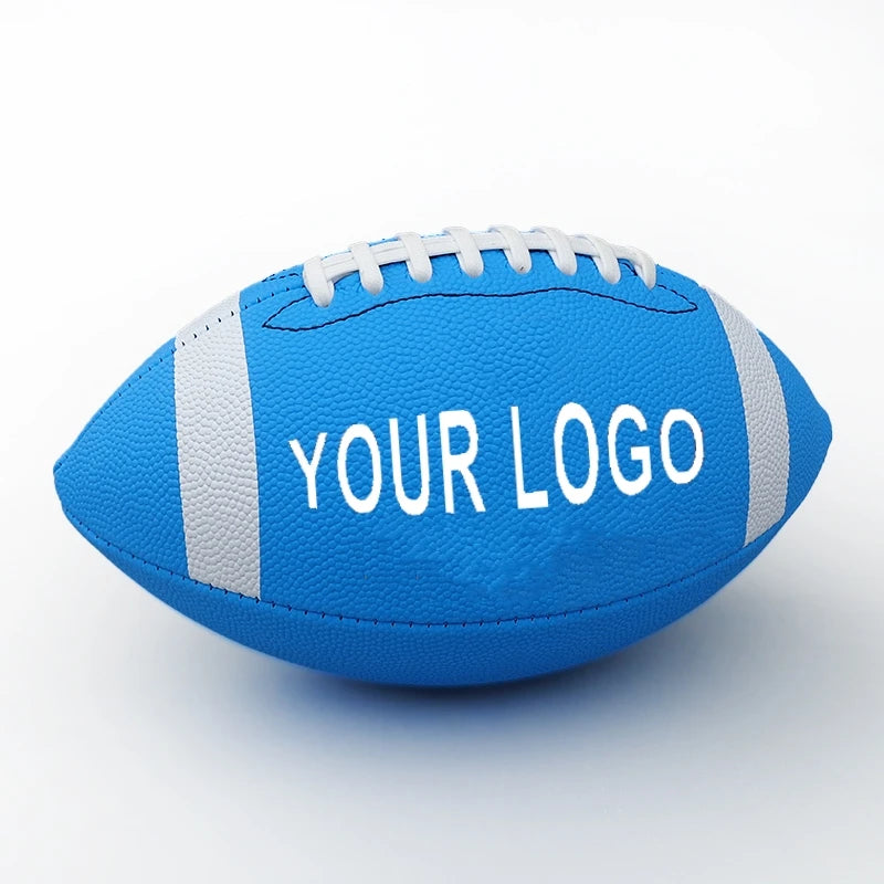 Premium Custom Logo Leather PU Rugby Ball - Professional Brown, White & Black Size 9 American Football for Training
