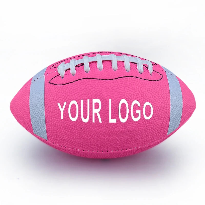 Premium Custom Logo Leather PU Rugby Ball - Professional Brown, White & Black Size 9 American Football for Training