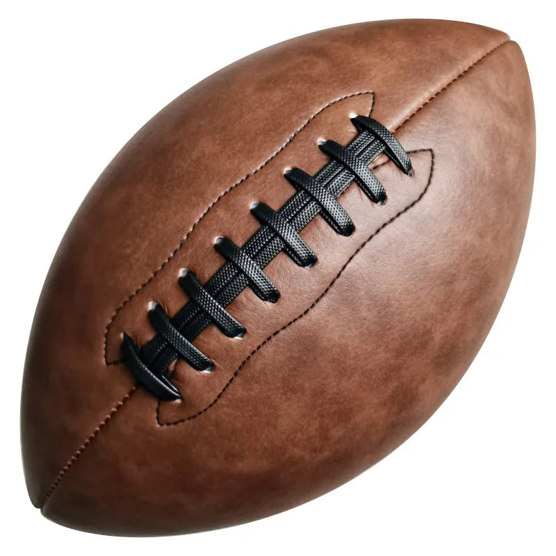 Premium Custom Logo Leather PU Rugby Ball - Professional Brown, White & Black Size 9 American Football for Training