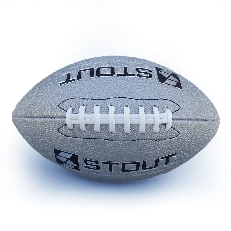 Premium Custom Logo Leather PU Rugby Ball - Professional Brown, White & Black Size 9 American Football for Training