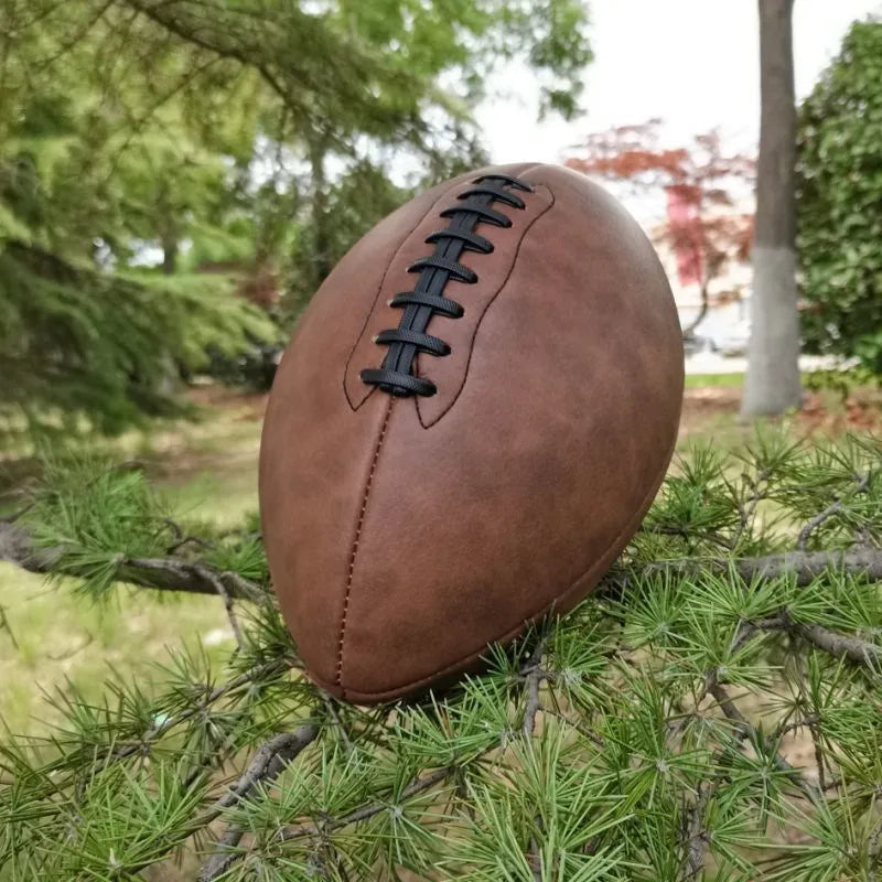 Premium Custom Logo Leather PU Rugby Ball - Professional Brown, White & Black Size 9 American Football for Training