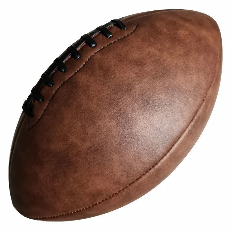 Premium Custom Logo Leather PU Rugby Ball - Professional Brown, White & Black Size 9 American Football for Training