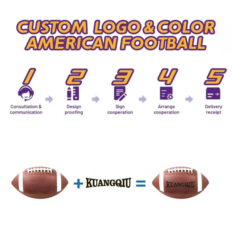 Premium Custom Logo Leather PU Rugby Ball - Professional Brown, White & Black Size 9 American Football for Training