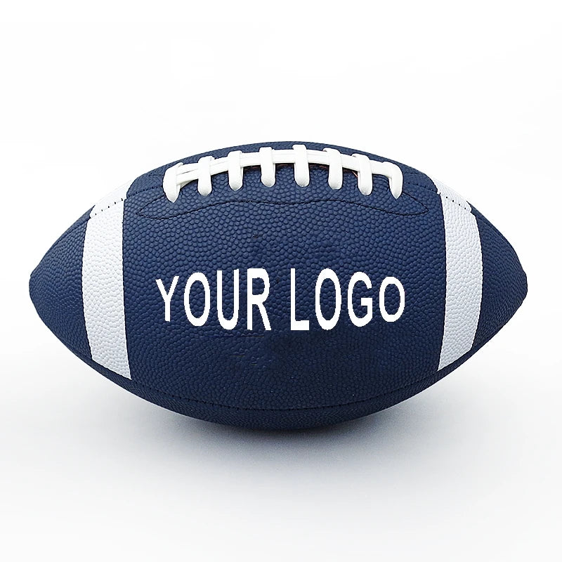 Premium Custom Logo Leather PU Rugby Ball - Professional Brown, White & Black Size 9 American Football for Training