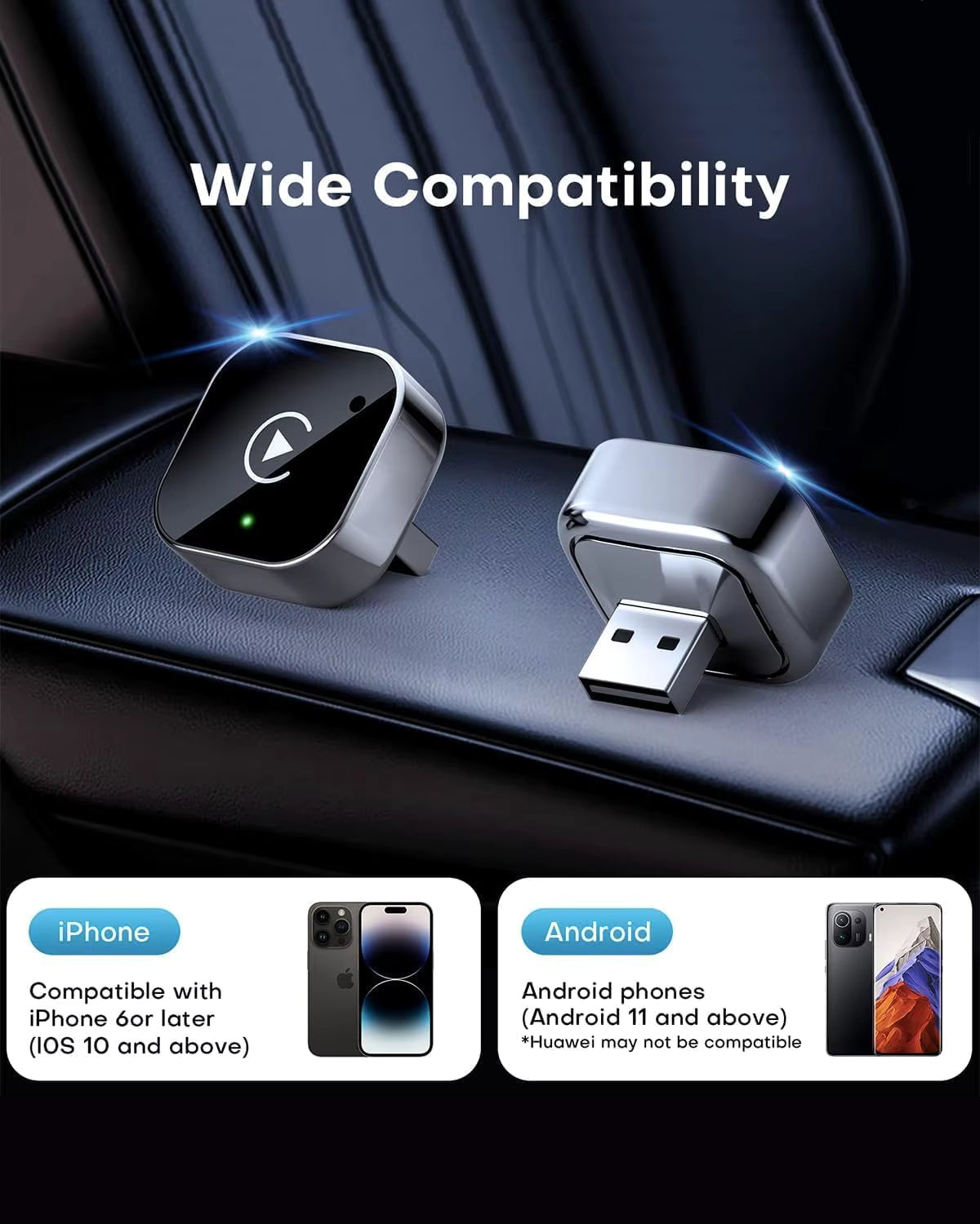 New 2In1 Wired to Wireless Carplay Adapter, Android Auto Dongle, High-Quality Car Accessory Smart Box 5Ghz Wifi Type-C/Usb