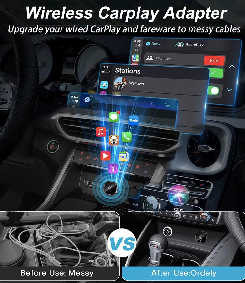 New 2In1 Wired to Wireless Carplay Adapter, Android Auto Dongle, High-Quality Car Accessory Smart Box 5Ghz Wifi Type-C/Usb